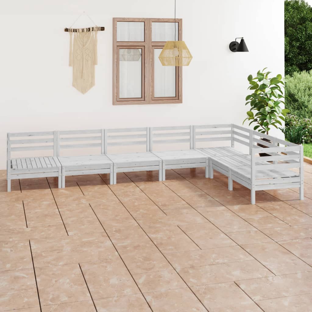 7-tlg. Garten-Lounge-Set Massivholz Kiefer Weiss
